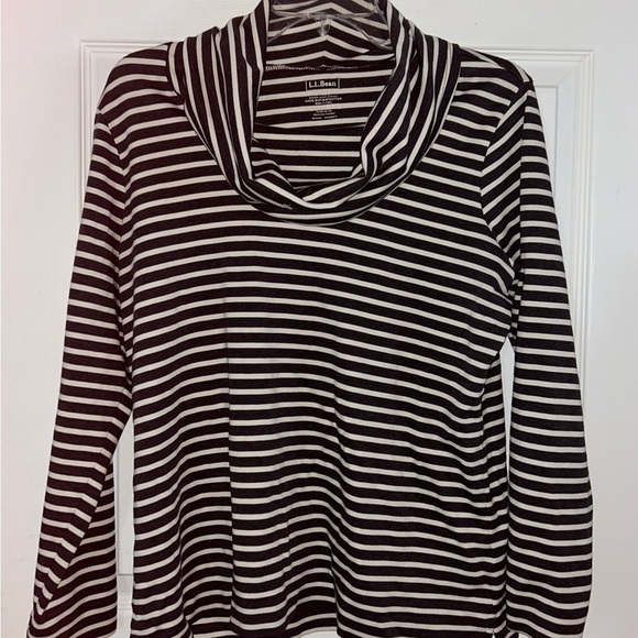 L.L. Bean Tops - L.L. Bean Women's Gray and White Striped Cowl Neck Medium